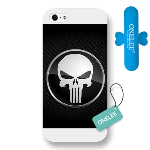 Onelee Customized Marvel Series Case for iPhone 5 5S, Marvel Comic Hero The Punisher Logo iPhone 5 5S Case, Only Fit for Apple iPhone 5 5S (White Frosted Case)