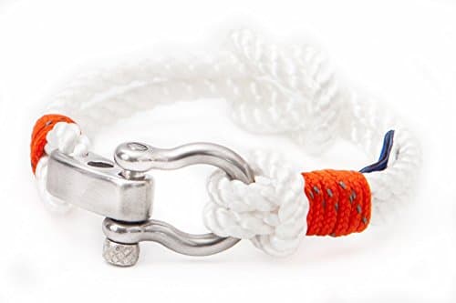 High-quality white and orange handmade nautical rope waterproof sailor marine knot bracelet with hypoallergenic adjustable stainless steel buckle, for girls, for women - MIAMI COLLECTION