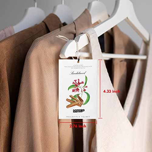 MYARO 12 Pcs Scented Sachets for Drawer and Closet, Long-Lasting Air Freshener Sachets Bag, Closet Deodorizer Potpourri Bags, 6 Fresh Scents - Cedar, Sandalwood, Lemon, Eucalyptus, Patchouli, Oud Wood