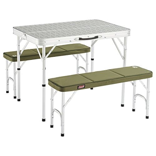 Coleman Pack-away Table for 4, Camping table for 4 people, compact and lightweight for easy transportation, made from durable aluminum, comfortable and fully washable bench seat covers
