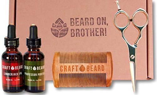 Beard Grooming Kit with Scissors by Craft Beard | Beard & Mustache Grooming Supplies with TWO 100% Organic Beard Oils, Professional Beard Grooming Scissors & Sandalwood Beard Comb | Gift Box Packaging