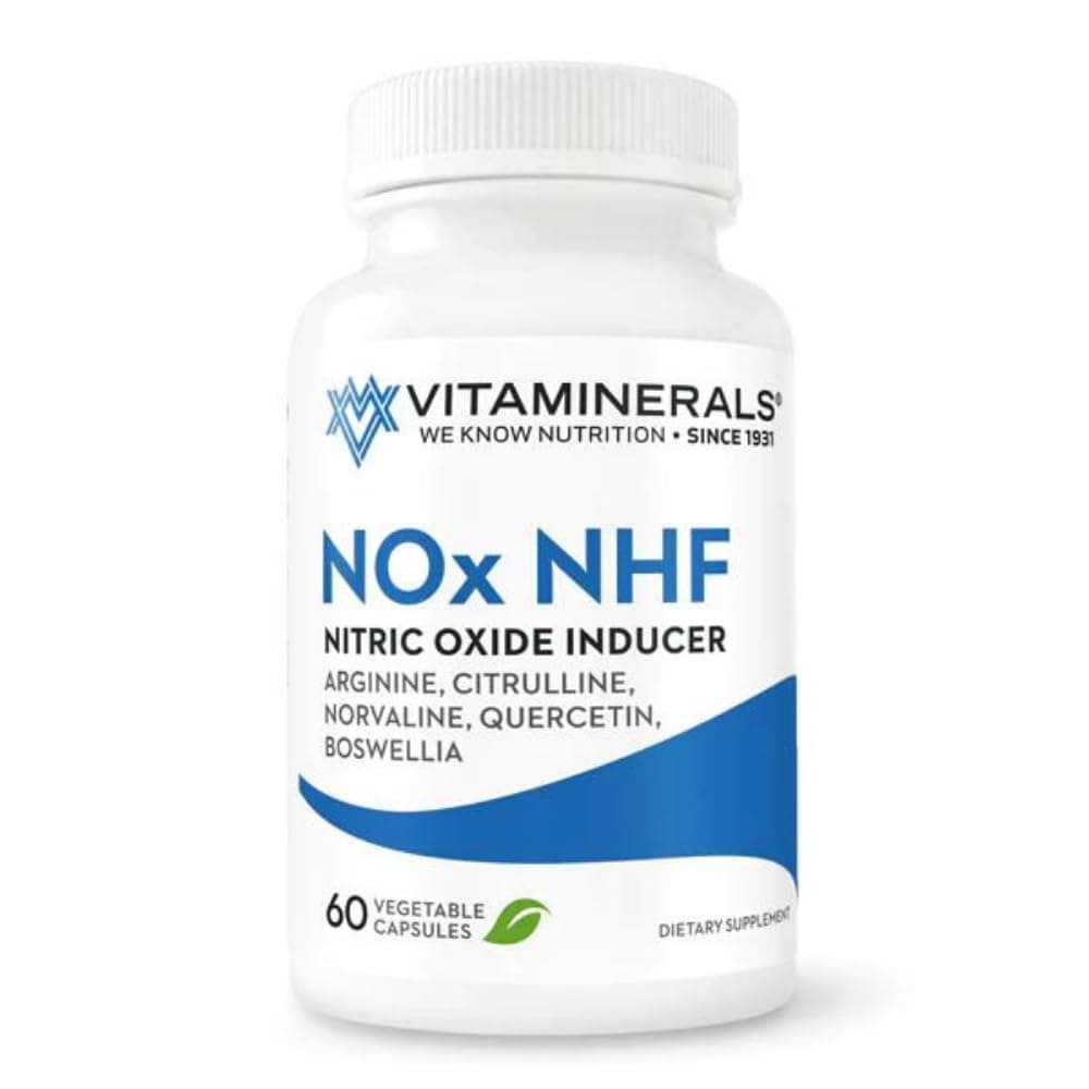 Vitaminerals 122 NOx NHF L-arginine, L-citrulline, L norvaline Plus B6, Quercetin, White Willow, Boswellia & Enzymes | 60 Veggie caps | 30 Servings