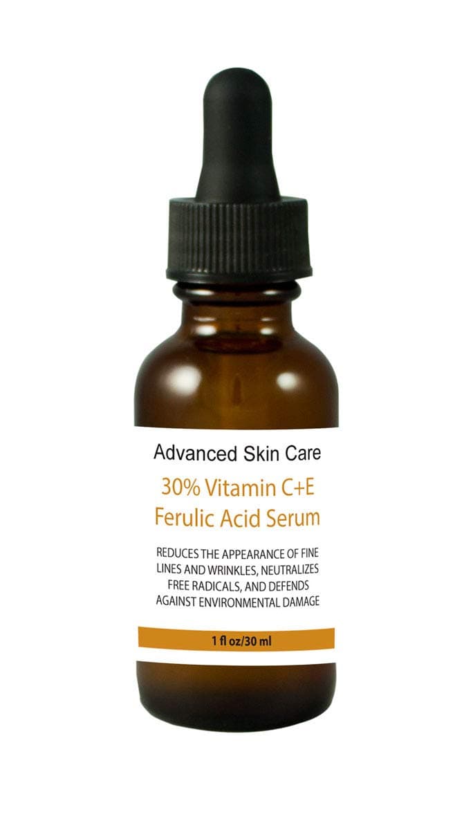 Advanced Skin Care 30% Vitamin C+e Ferulic Acid Serum, Sun Damage Wrinkle 1 Oz / 30 Ml Amber Bottle with Droper