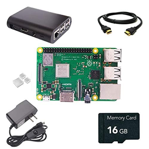 Raspberry Pi 3 B+ (B Plus) Ultimate Starter Kit- Includes Raspberry Pi Motherboard, 5V 2.5A On/Off Power Supply, Black Case, 16GB SD Card with Opearting System, 3pc Heatsinks, HDMI Cable- Plug N Play