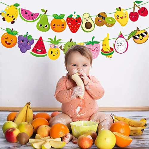 C L cooper life Fruit Theme Birthday Party Decorations Twotti Frutti Party Banner Cute Fruit with Smiling Face Patterns Garland for Summer Fruit Birthday Party Baby Shower Supplies