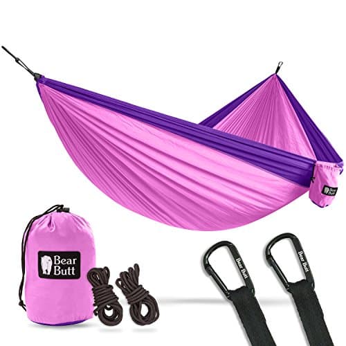 Bear Butt Lightweight Double Camping Parachute Hammock, Portable Two-Person Hammocks for Hiking & Backpacking (Hot Pink/Purple)