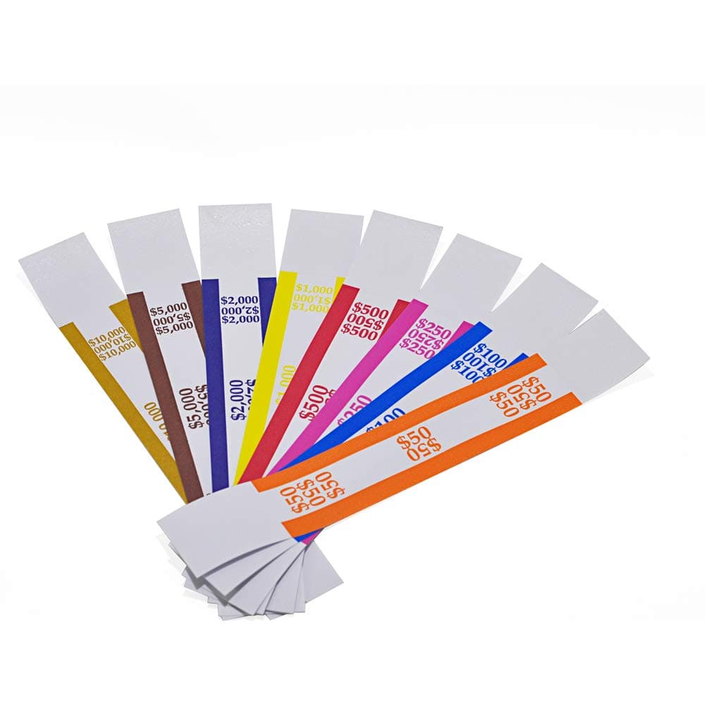 L LIKED Currency Band Bundles Self Sealing Blank White Currency Straps Bands Money Bill Band Strap 7.5 x 1.15 Inches 50 of each