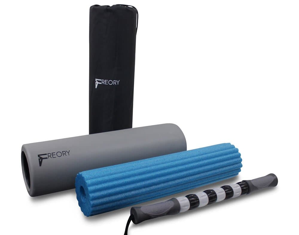 Freory 3-in-1 Foam Roller for Trigger Points. High-Medium Density Foam and Deep Tissue Massage Stick Used for Myofascial Release. (Titanium & Blue; Bag Included)