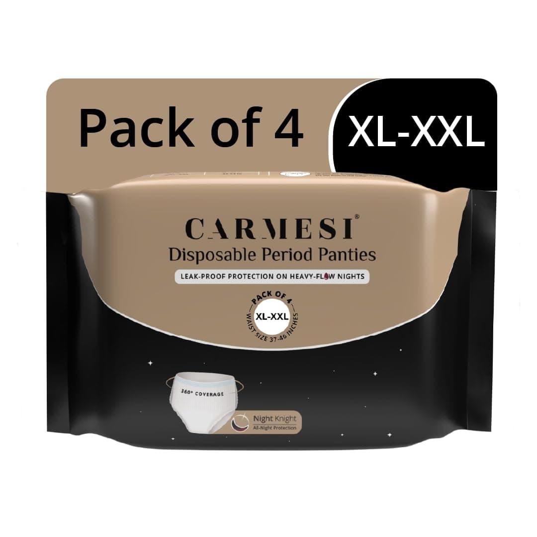 Carmesi Disposable Leak Proof Underwear for Women | Ultra-Absorbent, Rash-Free & Comfortable | Secure Fit for Heavy Flow & Overnight Protection | Size XL-XXL, Waist 37-46 in (4 Count)