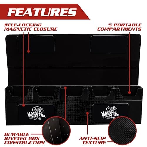 The Original Hydra Magnetic XL Deck Box- Carry All Your Decks At Once- Removable Deckbox Compartments, Self-Locking Closure - Hold 375+ Trading Cards- Compatible w Standard & Smaller Size Gaming TCGs