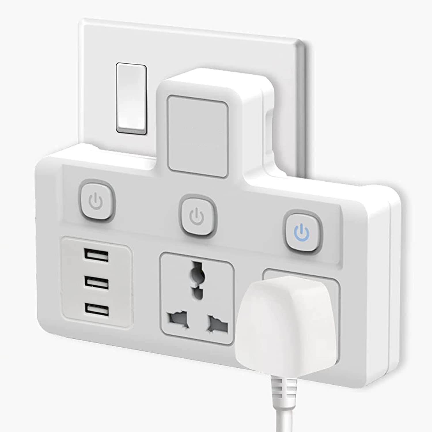 Tycom Power Adapter Multi Plug Extension, Extender Wall Socket 3 Way USB Multiple Electrical Outlet Adaptor, Power Station for Home & Office (Q3USB03)