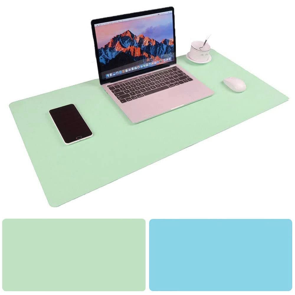 Desk Mouse Pad, 31.5x15.75 Inches Non-Slip PU Leather Desk Mouse Mat Waterproof Desk Pad Protector Large Gaming Writing Mat for Office Home Desks (Mint Green+Sky Blue)