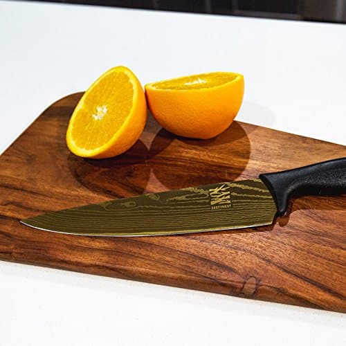 ZestyNest Chef Knife Titanium Coated Non-Stick Blade With Anti-Slip Handle, Sharp Stainless Steel