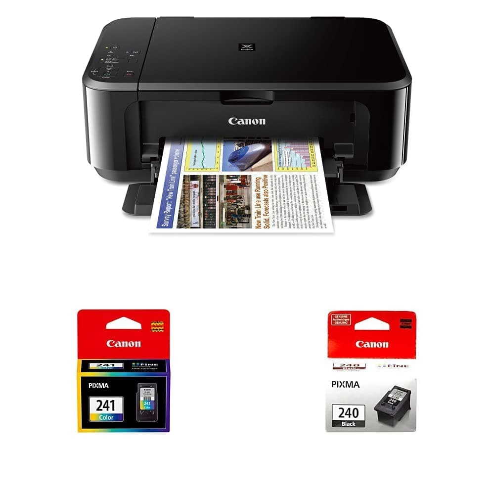 Pixma MG3620 Wireless All-in-One Color Inkjet Printer with Mobile & Tablet Printing, Black - Canon CL-241 Color Ink & PG-240 Black