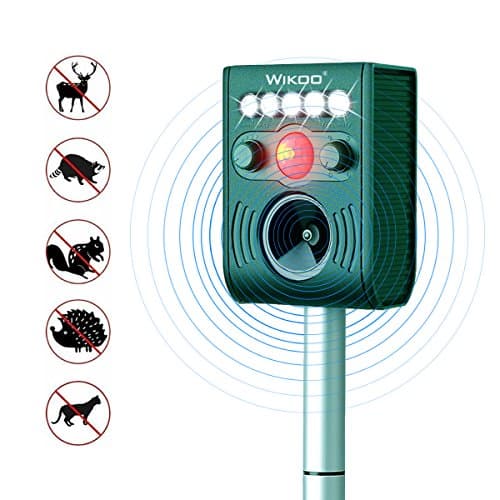 Wikoo Ultrasonic Animal Repeller, Outdoor Animal Repeller Waterproof Pest Repeller Motion Sensor Sonic Alarm Farm Garden Yard Animal Expeller Against Dogs Foxes Birds Skunks Rodent Mouse
