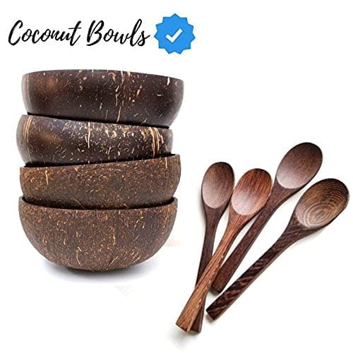 and Wooden Spoons Set of 4 | Official Brand Coconut Bowls | Made From Real Coconuts | 100% Natural | Vegan (8)