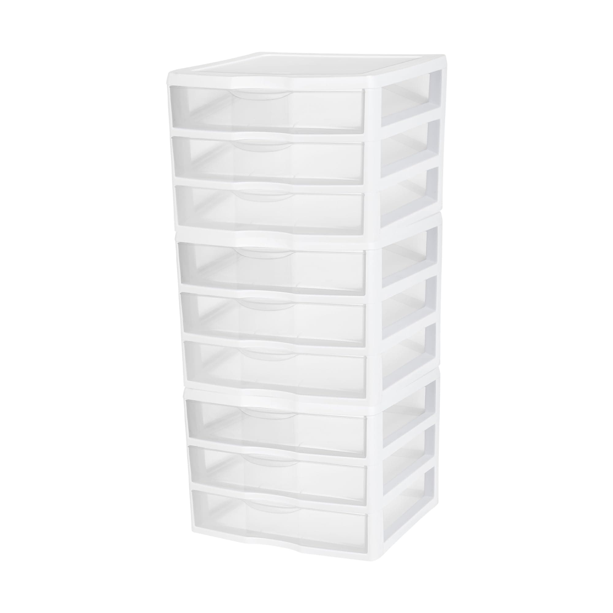 Sterilite 20938003 Wide 3 Drawer Unit, White Frame with Clear Drawers, 3-Pack