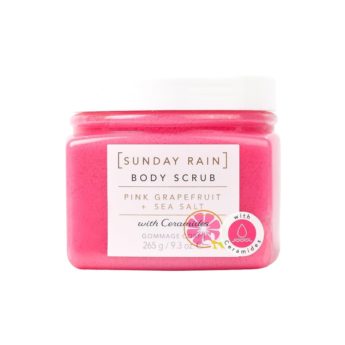 Sunday Rain Pink Grapefruit and Sea Salt Body Scrub Exfoliator, Exfoliating and Nourishing, with Ceramides, Pink, 265g