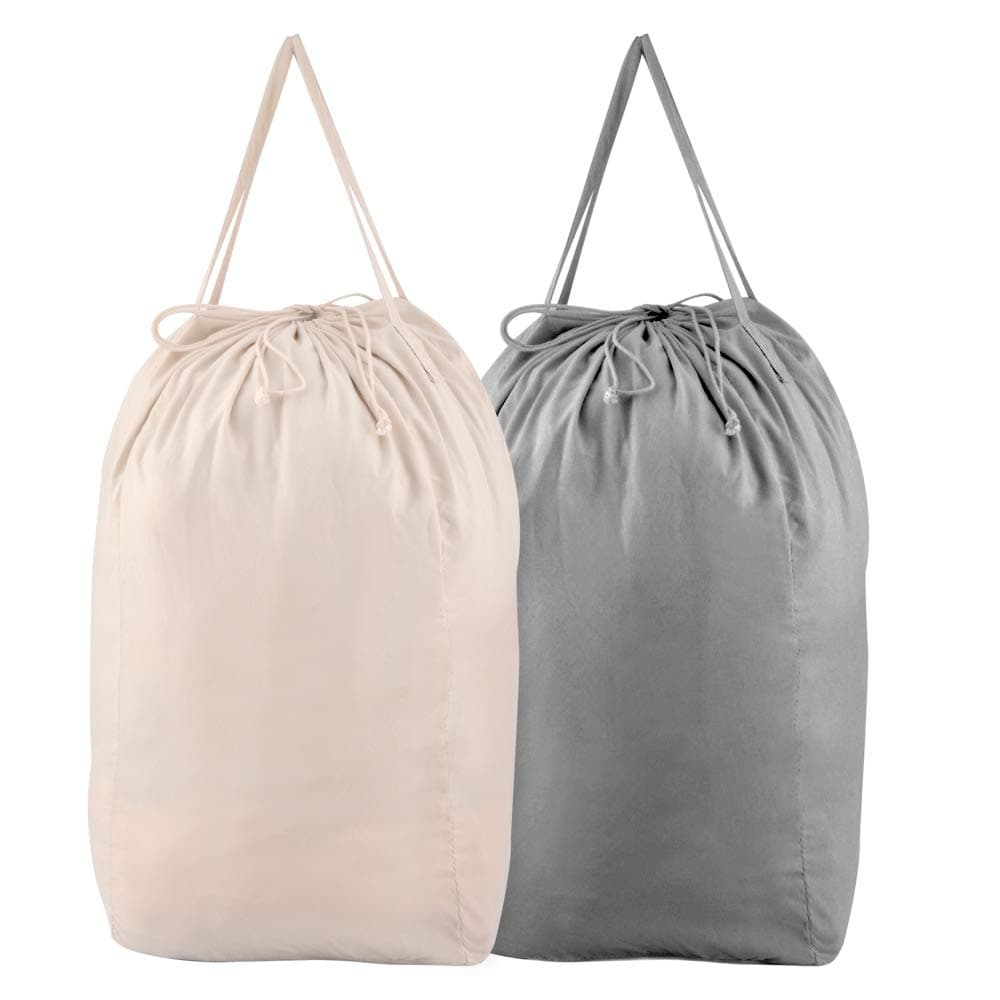 Washable Laundry Bags with Handles,140L Dirty Clothes Storage for College Dorm or Travel, Laundry Liner Fit Most Laundry Hamper or Basket,2 Pack (Beige & Grey)