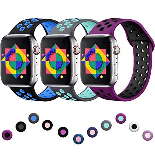 ilopee Bands for Apple Watch 42mm 44mm Series 5 4 3 2 1, Black/Blue, Gray/Teal, Pulm/Black, S/M