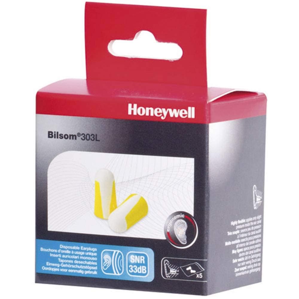 Honeywell Howard Leight 1030271 Bilsom 303L Single-Use Foam Earplugs, SNR 33, Large, 5 Pairs