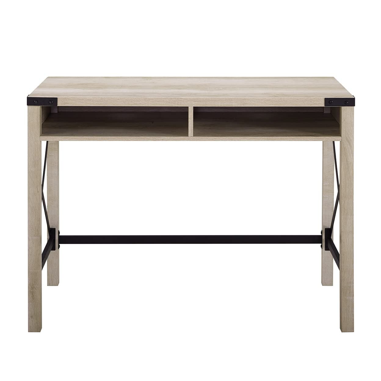 Walker Edison Callum Modern Farmhouse Metal X Writing Desk, 42 Inch, White Oak