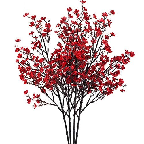 NAHUAA 4PCS White Babys Breath Artificial Flowers Fake Silk Real Touch Floral Bouquet Home Office Farmhouse Wedding Centerpiece Arrangements Decor for Vase