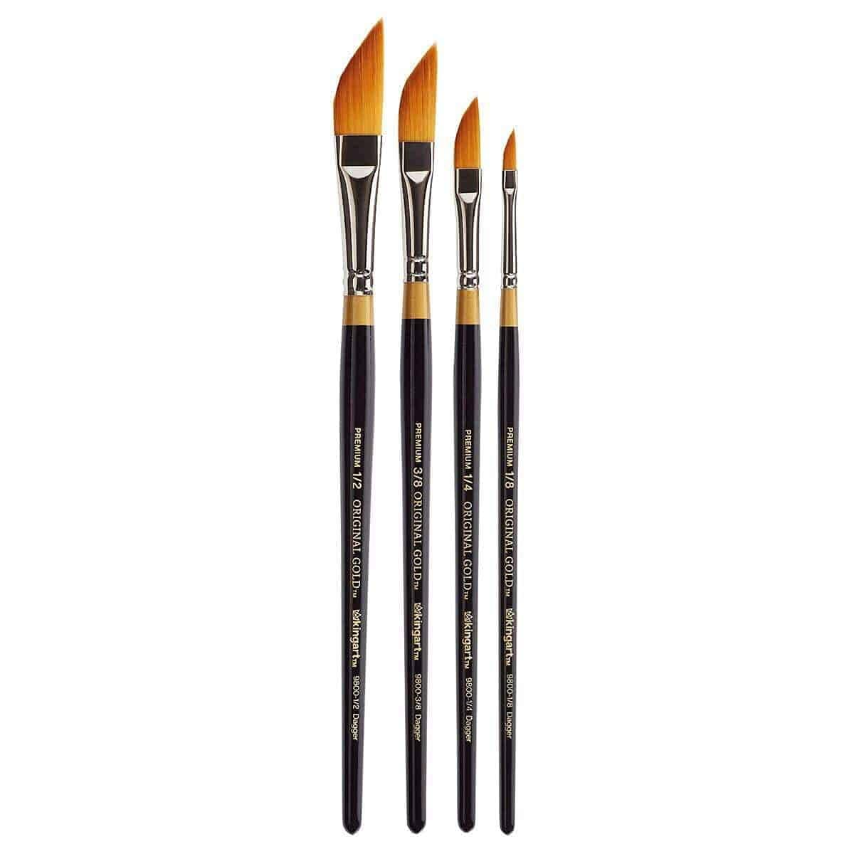 KINGART Premium 4 pc. Original Gold 9800 Series Dagger Striper Artist Brush Set, Synthetic Golden TaklonHair for Acrylic, Oil, Gouache Paint, Short Handle, 4 Sizes: 1/8", 1/4", 3/8", 1/2"