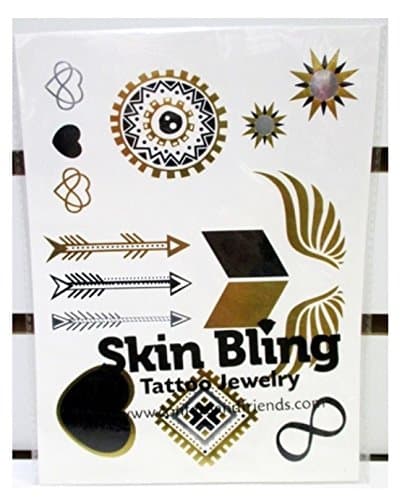Gold, Silver & Black Temporary Bling Metallic Tattoos, Like Flash Tats -Style 16- 1 Sheet