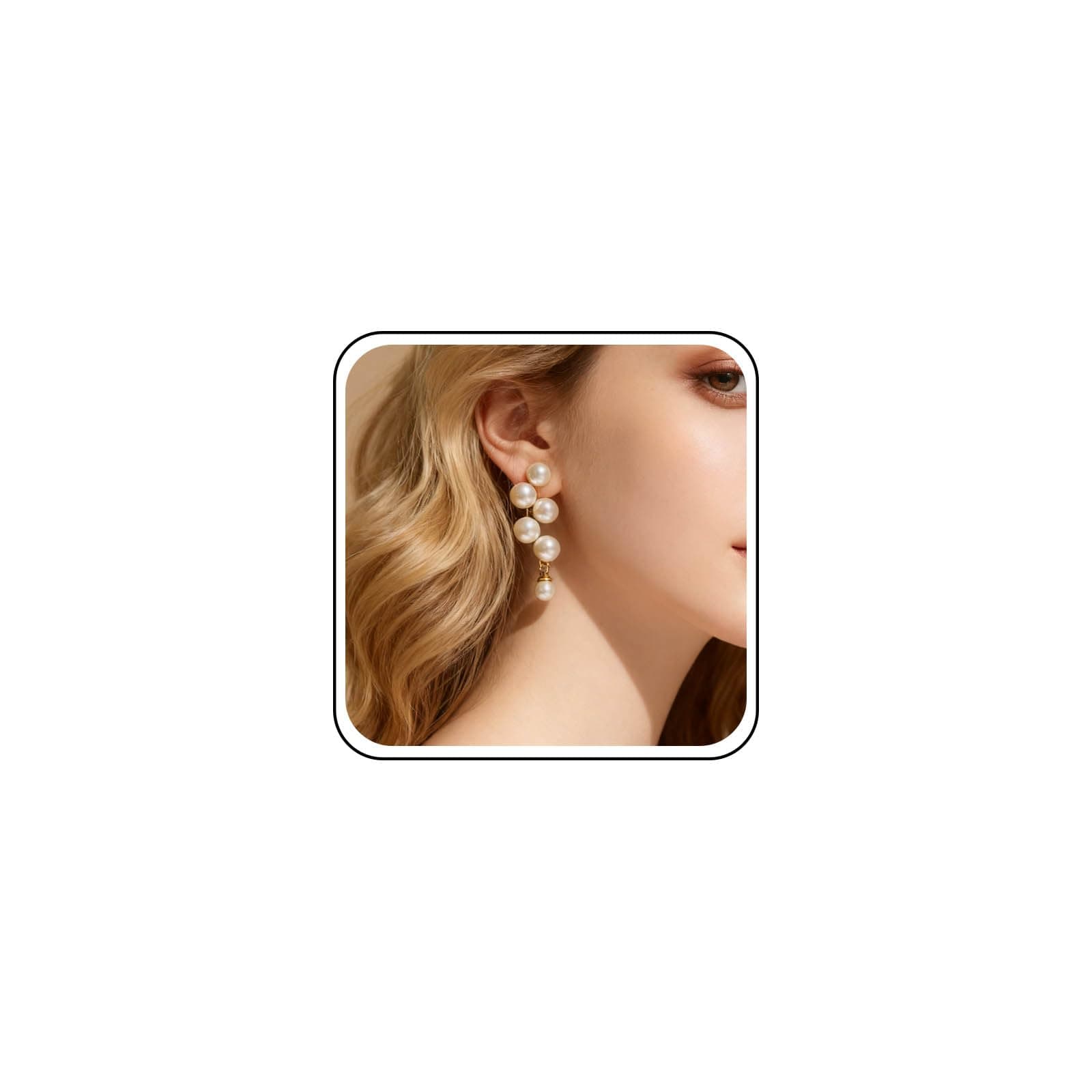 Boho Pearl Drop Earrings Long Pearl Tassel Earrings Gold Cluster Pearls Studs Bridal Pearls Earring Jewelry for Women and Girls