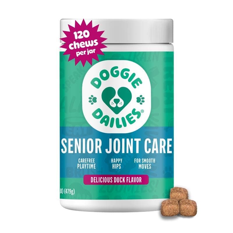 Doggie Dailies, Advanced Senior Hip and Joint Supplement for Dogs, Glucosamine Chondroitin, Premium Hip and Joint Chews for Dogs All Breeds & Sizes, Dog Vitamins and Supplements, (Duck) 120 Chews