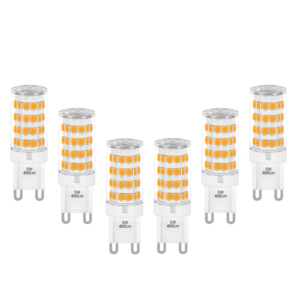 Standard G9 LED small light bulb - warm white - 3000K / replacement for 40W G9 halogen bulb - best for chandelier, mirror- and ceiling light, pack of 6, Plastic, G9, 5.00 wattsW, 240.0 voltsV