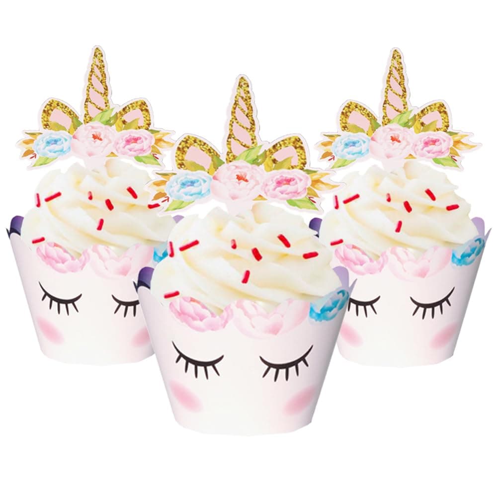 80 Pieces Unicorn Cupcake Toppers and Wrappers Decorations Unicorn Cup Cake Liners Rainbow Birthday Party Supplies Used for decorating desserts at birthday parties