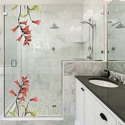 Courtside Market Contour Art Elements Pink Lily Shower Decal l Colorful Finish to Your Shower Doors and Glass