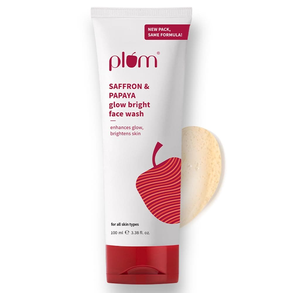 Plum Saffron & Papaya Glow & Brightening Face Wash with Vitamin B5 | Boosts Glow & Brightens Skin | Non-Drying | All Skin Types | Bright Gel Face Wash for Women & Men | for All Skin Types | 100ml