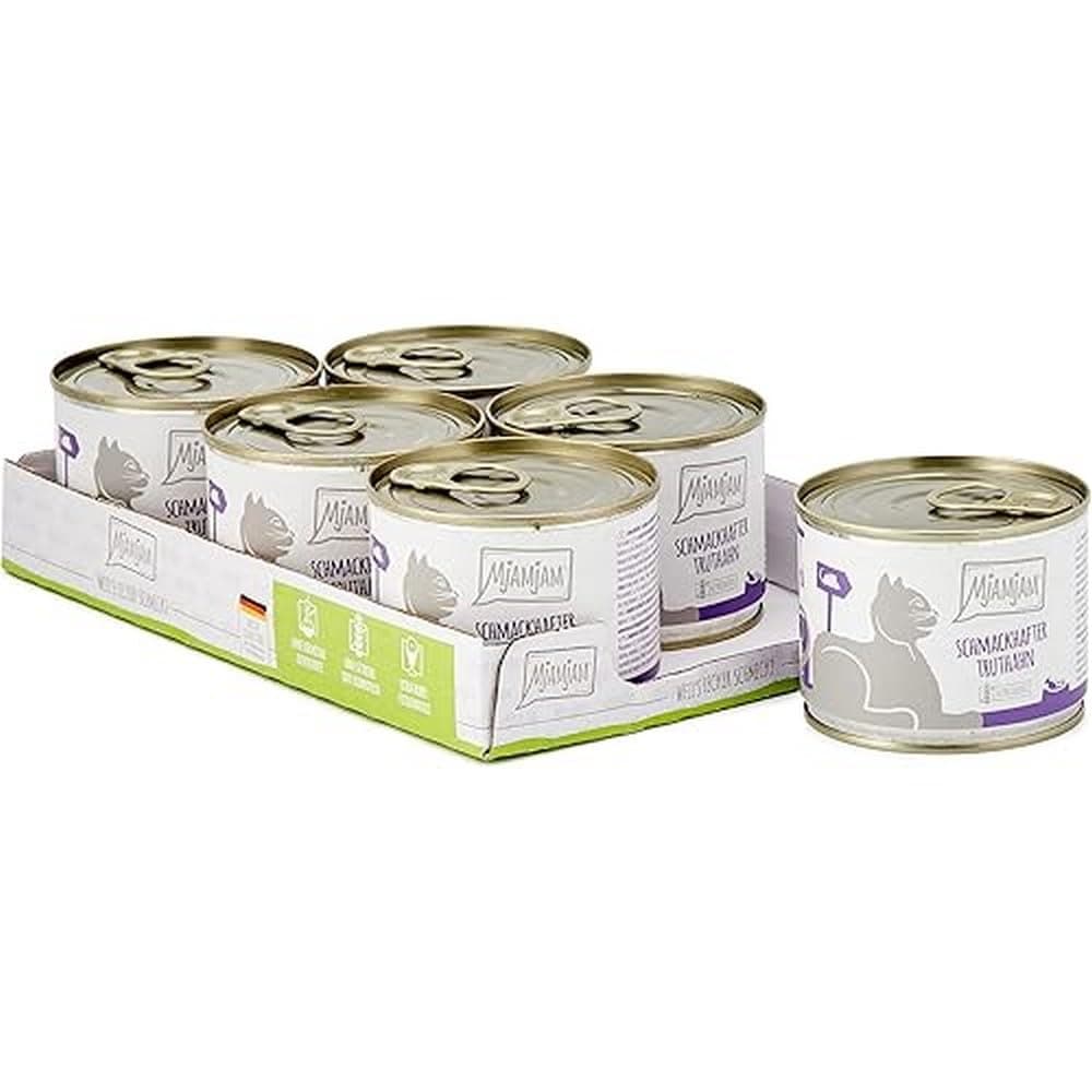 MjAMjAM - premium wet food for cats - tasty turkey with delicious carrots, pack of 6 (6 x 200 g), grain-free with extra meat