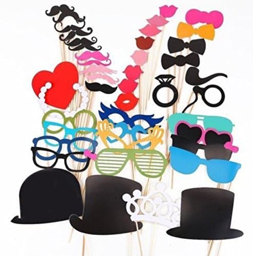 Lanfeld Mustache Party Costume Photo Colorful Props Glasses Mustache Lips Hat Pipe Bow Tie on a Stick for Fun Wedding or Party Photography Photo Booth Party Christmas Birthday Favor Props Accessories --44pcs Colorful Props
