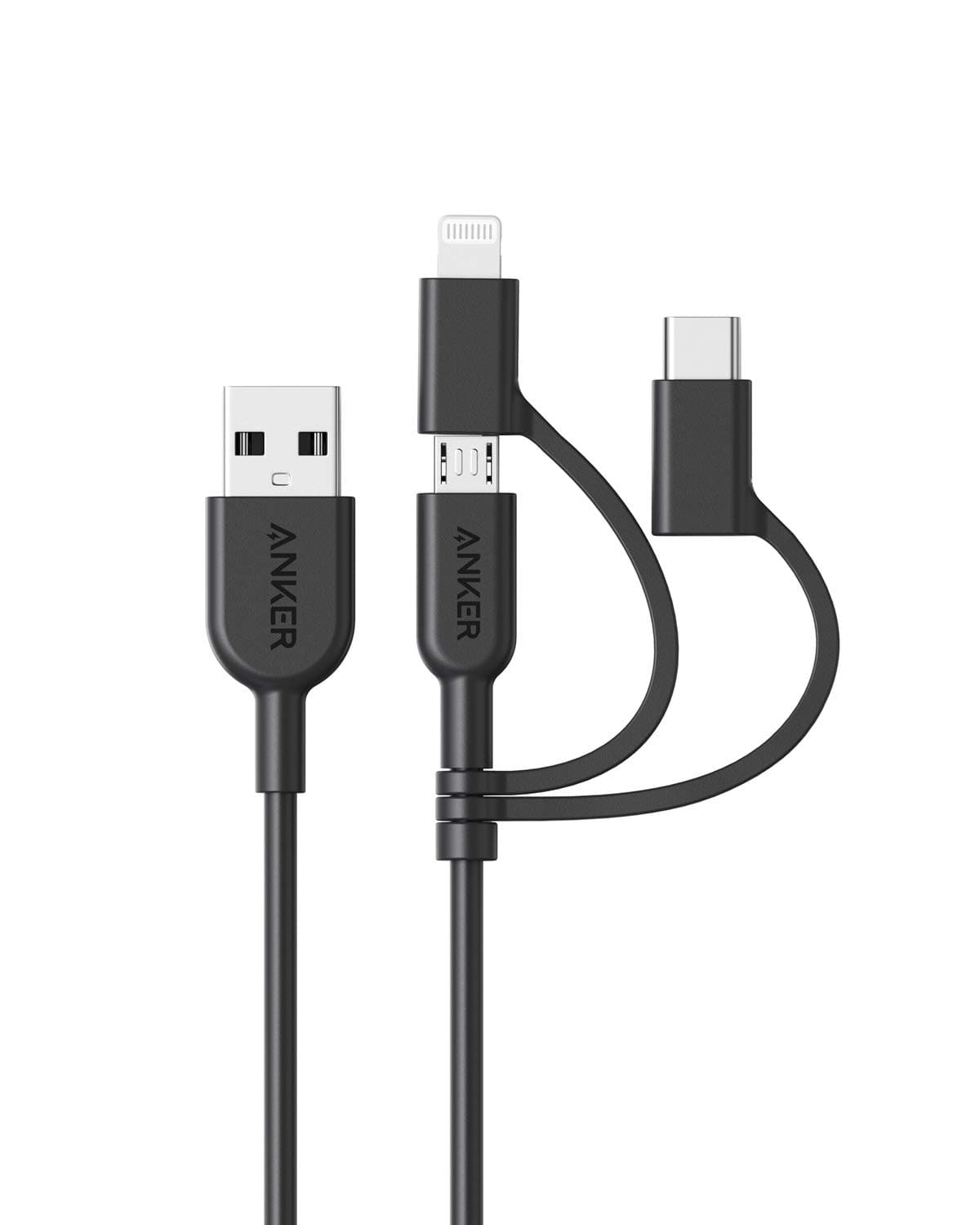 PowerLine II 3-in-1 Cable, Lightning/Type C/Micro USB Cable for iPhone, iPad, HTC, LG, Samsung Galaxy, Sony Xperia, Android Smartphones, and More(3ft / 0.9m)