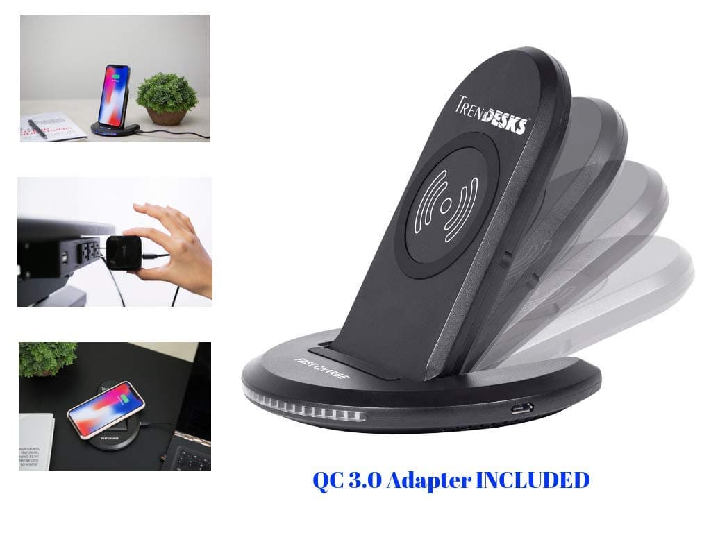 TrenDesks Fast Wireless Charger, (WITH QC 3.0 Adapter), Angle Adjustable, Qi Certified 10W Charging Pad Stand for Samsung Galaxy S9 Plus S9+ Note 8 S8 plus S7 S6 galaxy s7 iPhone X/8/8 Plus and All Qi