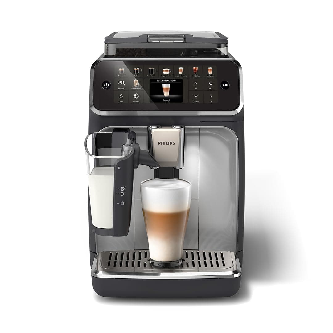 5400 Series Bean to Cup Coffee Machine – 12 Coffee Varieties, LatteGo Milk Frother, Fastest-to-Clean, Ceramic Grinder, Fully Automatic Espresso & Cappuccino maker – Black, Silver (EP5446/70)