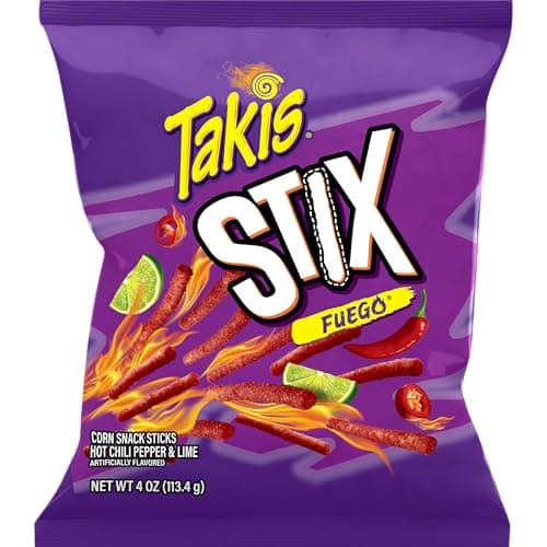 Takis Fuego Stix 6 pc / 4 oz Snack Size Case, Hot Chili Pepper & Lime Flavored Extreme Spicy Corn Snack Sticks
