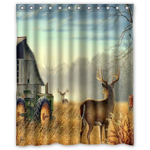 Shower Curtain Custom Unique Design Cool Old Tractor and Cute Deer Waterproof Bathroom Polyester Fabric 60(w) x72(h)