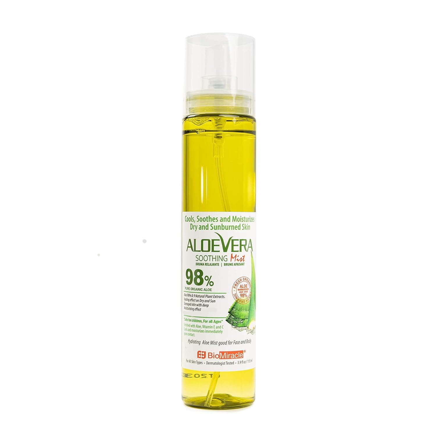 BioMiracle Aloe Vera Soothing Mist with 9 Natural Plant Extracts for Deep Hyration - 1 Spray Bottle, 3.9 FL Oz