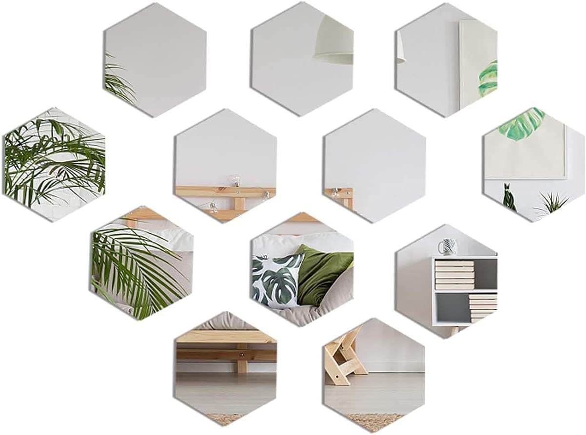 Mirror Acrylic Wall Stickers Removable Mirrors Wall Decal Geometric Hexagon Decal Wall Sticker for Home Bedroom Living Room Décor