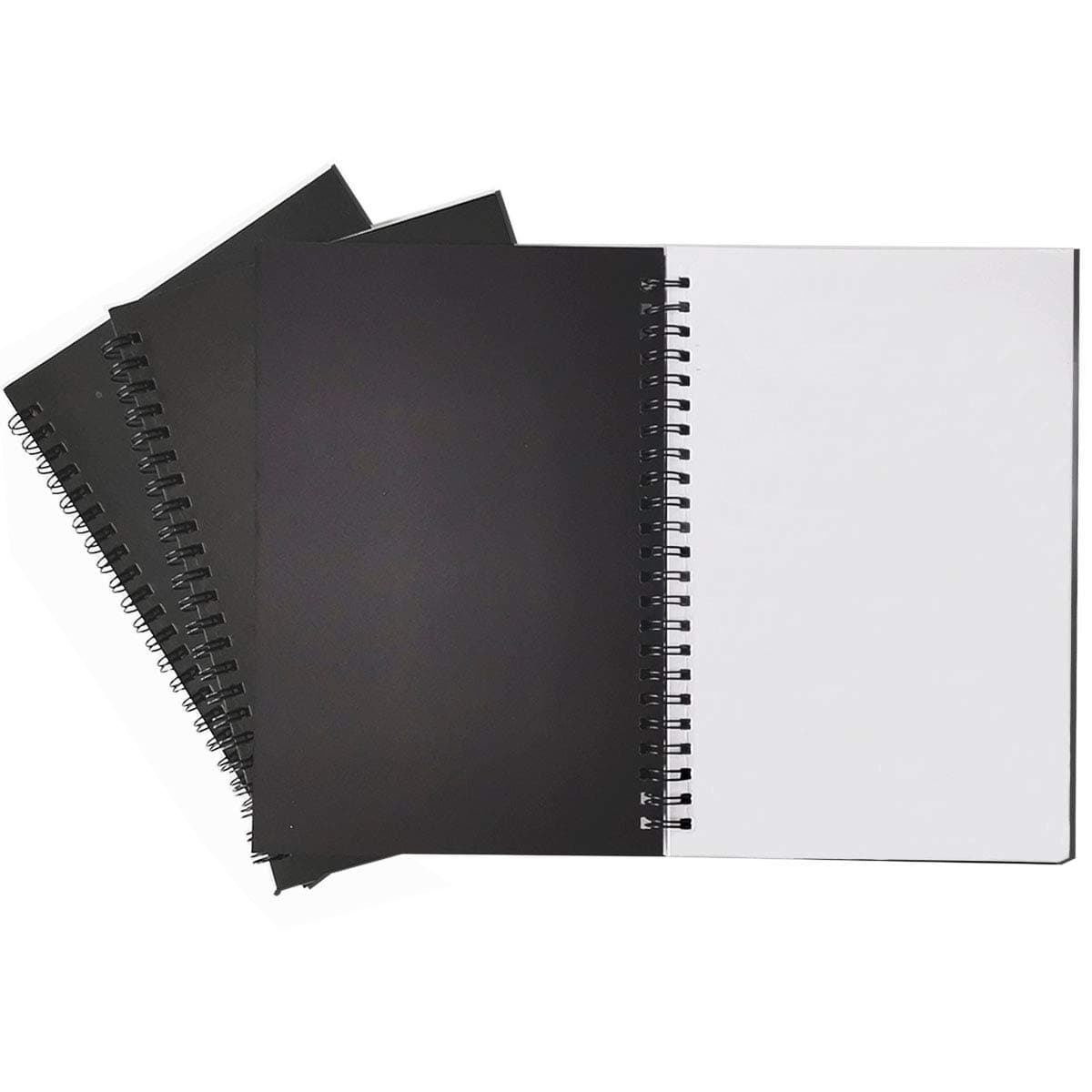 Spiral Notebook, 3Pack Spiral Journal, Thick Pure White Paper 120 Pages Wirebound Notebooks, Sketch Pads& Planner(Black)