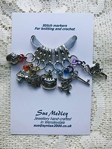 Alice in Wonderland Stitch markers for both knitting and crochet, charms, beads, and rings