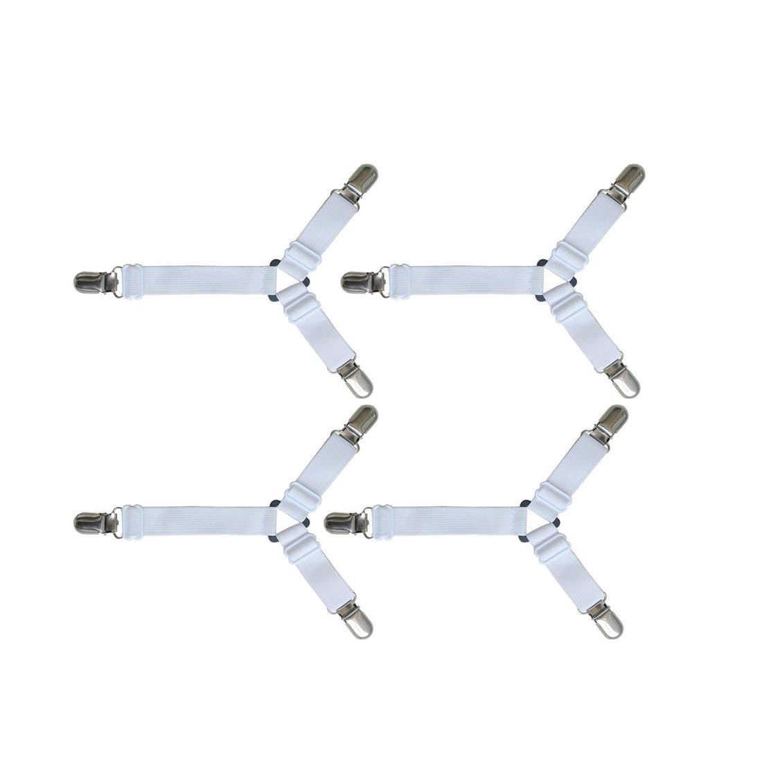 SERODA Adjustable Triangle Bed/Fitted Sheet Straps Suspenders For All Bed, Crib,Couch,Ironing Board,Sofa and Table,White (4 Pcs 3-Way Staps)