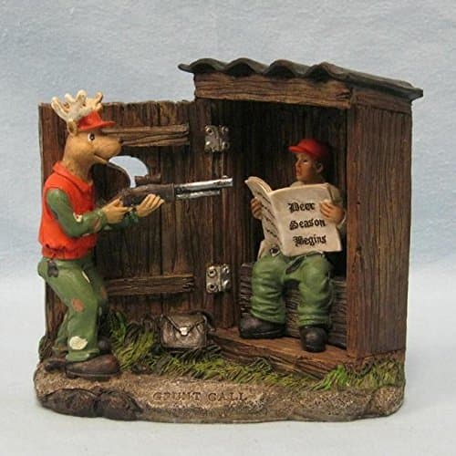 Grunt Call - Hunter in Outhouse Whimsical Deer with Shotgun Resin Figure
