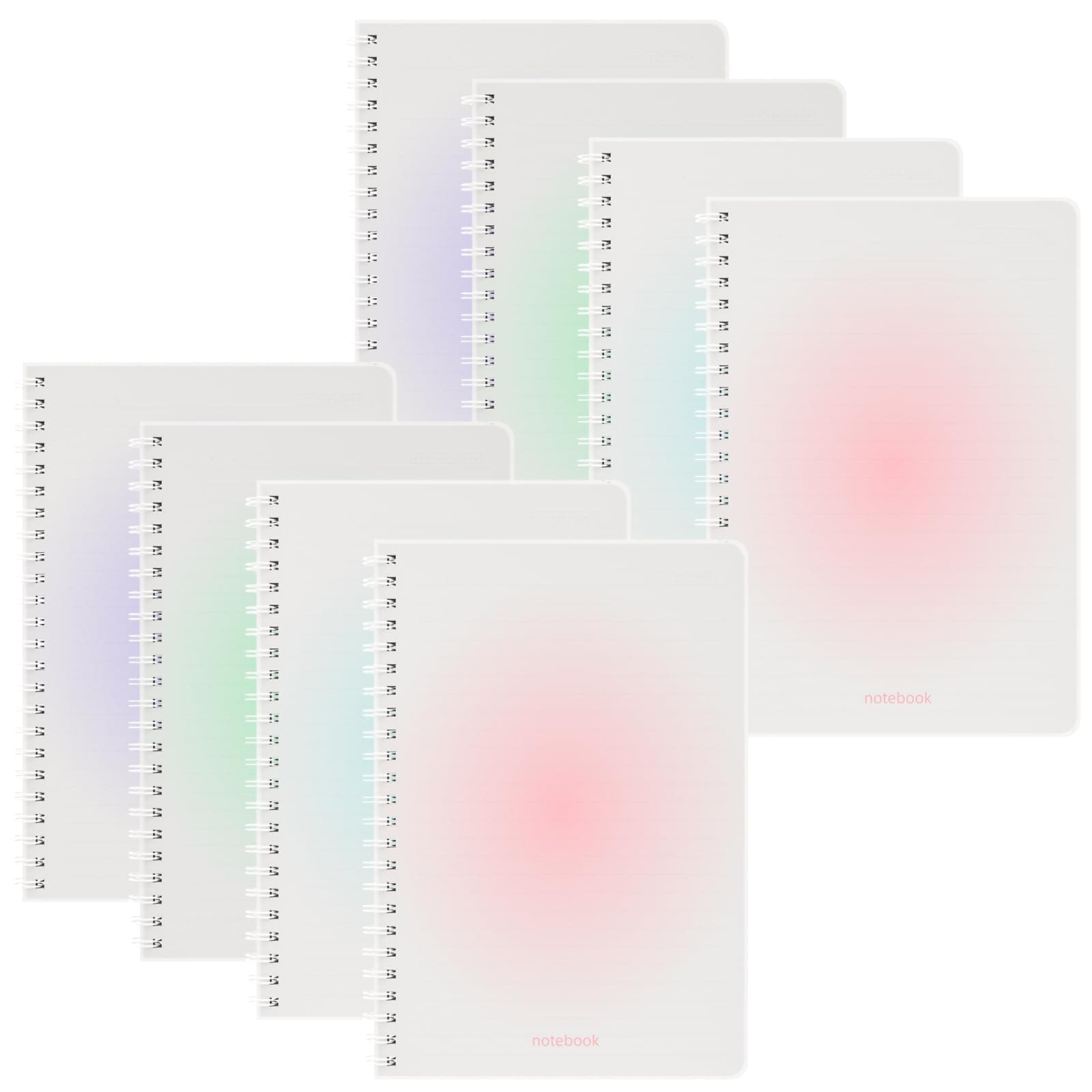 Oucaru Spiral Notebook College Ruled 8 Pack A5 (5.9" x 8.3") Journaling Notebooks 140 Pages 100GSM Gradient Small Lined Notebook Waterproof PP Cover for Work School Business Travel Note Books