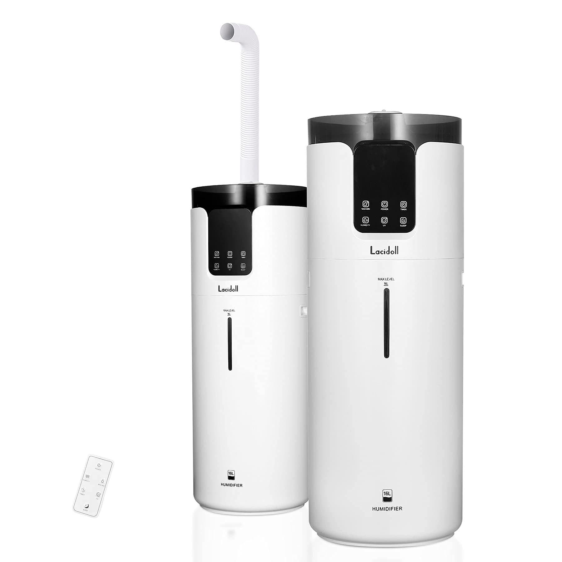 LACIDOLL (16L/4.2Gal) Humidifiers for Large Room Whole-house 1000 sq.ft, Top Fill Cool Mist Humidifier Quiet 1000mL/h Output with 360° Mist Tube for Bedroom Home Office Workshop School 1 uint, White